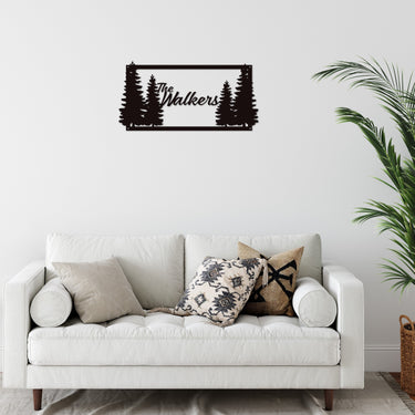 Rectangle Custom Name Metal Sign with Pine Trees